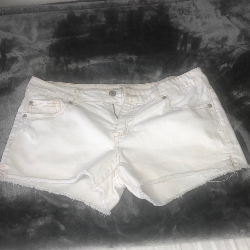 White Frayed Denim Shorts
